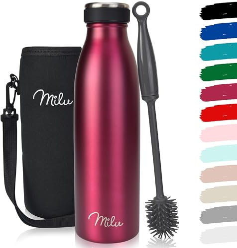 Milu Thermoflasche 350ml 500ml 750ml 1L 1,5L Isolierte Edelstahl Trinkflasche Thermoskanne Auslaufsichere Isolierflasche doppelwandig für heiße und kalte Getränke, Kohlensäure geeignet (Berry, 500ml)