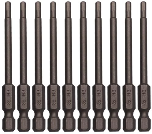 Sipery 10Pcs Hex Head Allen Wrench Drill Bits H3 (3mm) S2 Steel Magnetic Hexagon Hex Head Screwdriver Bits 1/4 Inch Quick Release Shank 3 Inch Long Drill Bit