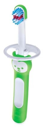 Istruzioni in Lingua Straniera - Mam Spazzola Baby'S Brush Set C120 – Spazzolini da Denti con Manico Corto e Compatto, con Anello di Sicurezza, per Bambini dai 6 Mesi, Verde, 1 Pezzo