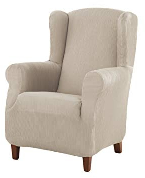 Estoralis Berta | Funda Sillon de Diseño Moderno | Tejido Elastico Marfil | para Sillon Orejero (de 70 a 110 cm.) | Maxima Adaptabilidad a Todo Tipo de sillones