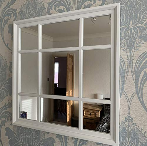 Window FA9 White Square Indoor/Outdoor Garden Mirror - Vintage Elegant Style Wall Mirror for Simply Stylish Decor - 61x61cm