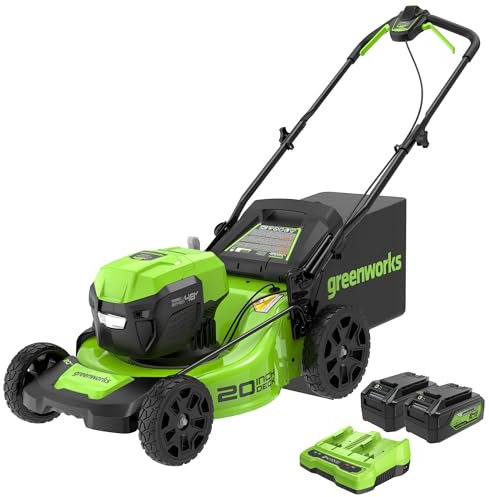 Greenworks 48V (24V x 2) 20 Brushless Cordless (Push) Lawn Mower (LED Headlight), (2) 4.0Ah Batteries and Dual Port Rapid Charger Included (200+ Compatible Tools)