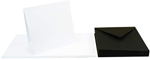 Netuno 25 Klappkarten blanko mit Umschlag Doppelkarten Weiß + 25 quadratische Briefumschläge Schwarz Karten Set mit Umschlägen Karteikarten gefaltet + Umschläge quadratisch Kartenpaket Schwarz-Weiß
