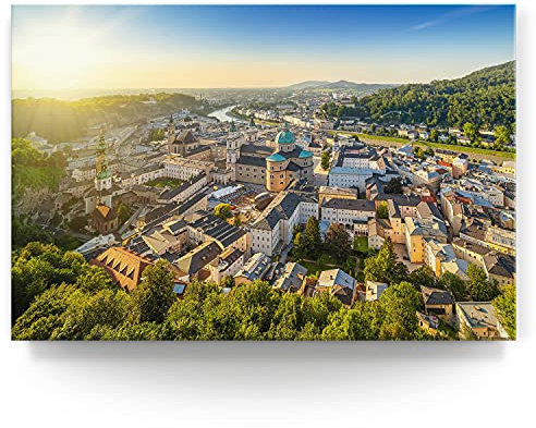BilderKing Wandbild Blick über Salzburg - 150cm x 100cm Leinwand auf 4cm Keilrahmen