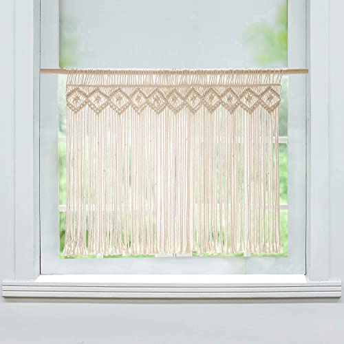 Boho Bistrogardine Landhausstil Creme Weben Makramee Scheibengardinen Kurz | Kurzstores Kurzvorhang Küchengardine Fenstergardinen Küche Cafe 95x70cm 1 Stück