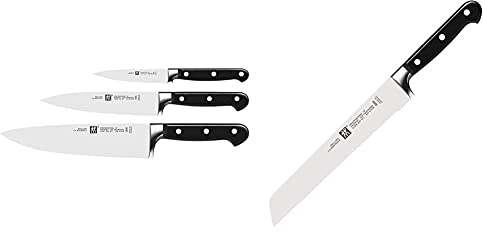 Zwilling Messer-Set, 3-tlg., Spick-/Garniermesser, Fleischmesser, Kochmesser, Professional S & Brotmesser, Klingenlänge: 20 cm, Klingenblatt mit Wellenschliff, Professional S