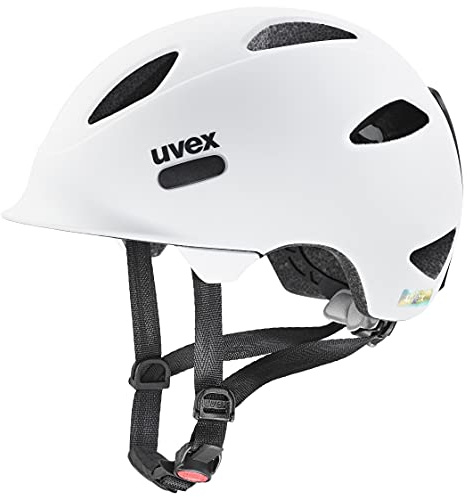 uvex OYO - Leichter Fahrradhelm für Kinder - intergierter Seitenschutz - erweiterbar mit LED-Licht - White - Black matt - 45-50 cm