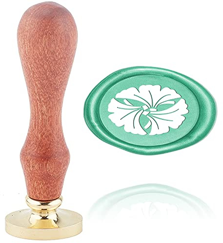 craspire Wachssiegelstempel Ginkgo, Ovaler Siegelstempelkopf 20 * 30 mm Mit Abnehmbarem Holzgriff Für Hochzeitseinladungen Karten Flasche Geschenk Geschäft Danke