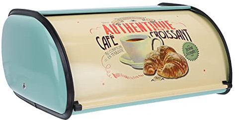 DOITOOL Vintage Kitchen Bread Bin, Metal Bread Box with Roll Top Lid, Bread Storage Container for Home Kitchen Party Hotel Restaurant (Blue)
