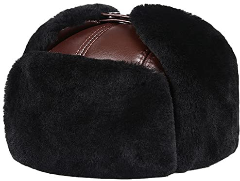 DongBao Warme Wolle Trappermütze Bomber Hut Unisex Fliegermütze Leder Pilotenmütze für Herren Damen