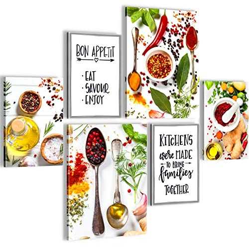 Novart Wandbilder Set Küche Gewürze - KEIN EXTRA RAHMEN BENÖTIGT - Modern Deko - Esszimmer Küchenbilder N004763a