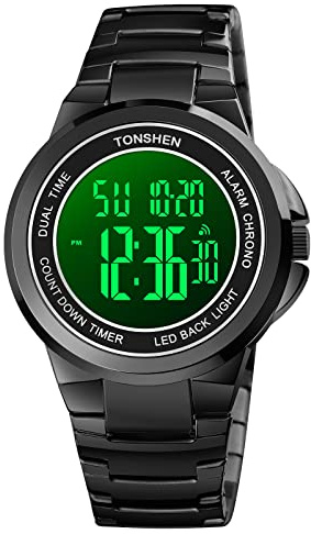 TONSHEN Herren Digital Uhren Luxus Fashion Edelstahl Uhr LED Elektronik Outdoor Multifunktional Alarm Stoppuhr Casual Sportuhr