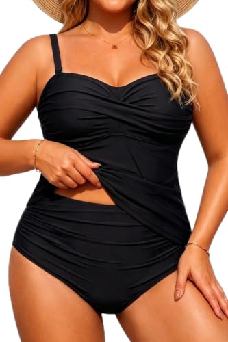 Women Two Piece Plus Size Tankini - Strapless Bandeau Swimsuit