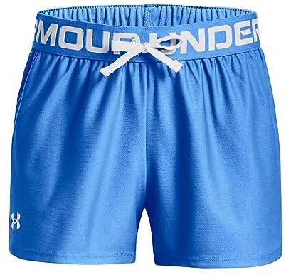 Under Armour Girls Play Up Solid Shorts, (464) Water / / White, Youth X-Large