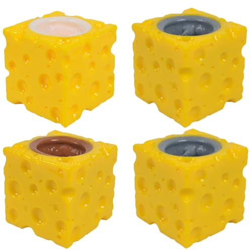TOYANDONA Squeeze Mouse Toys Simulation Cheese Mouse Cups Set of 4 Lovely Decompression Stress Relief Toys for Kids Birthday Party Favors and Office Relaxation