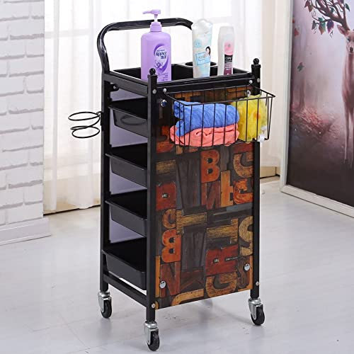Retro Salon Lagerwagen,Friseurwagen Gold mit Fönhalter Friseur Barbier Schönheit Rollwagen,Mit 4-5 Schubladen Salon Trolleys,Haare Spa Ablagefach A,31X37X83CM
