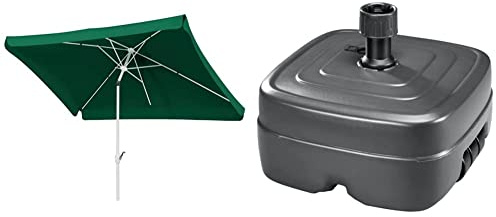 Schneider Sonnenschirm Oslo, grün, 300 x 200 cm rechteckig, 752-11, Gestell Stahl, Bespannung Polyester, 5.3 kg & PE-Schirmständer ca. 45 ltr., 856-15, anthrazit, Kunstsoff, 2 kg