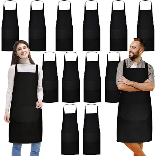 Vyndicca 12 Stück Kochschürze,Backen Schürze mit 2 Taschen,Schwarze Kochschürze,Unisex Köche Schürze