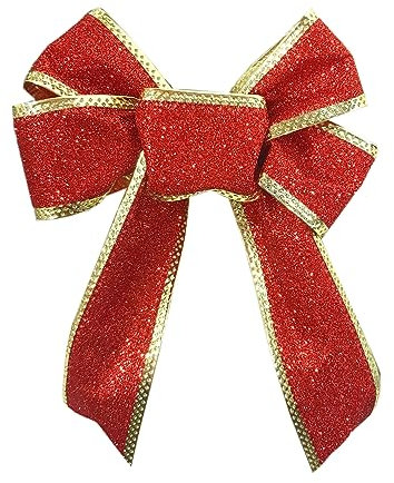 Wambere 12 Stück Glitzer Weihnachtsschleifen Weihnachtsbaumspitze Schleife Weihnachtsdekorationsschleifen Weihnachtsschmuck Weihnachtsbaumbogen Weihnachtskranz Schleife für Dekoration,Rot 17cm