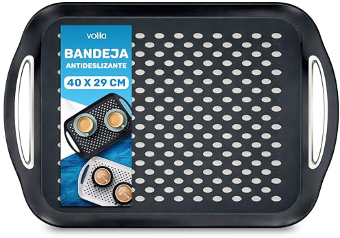 Bandejas para Servir Comida - Paquete de 1 Unidad Bandeja Antideslizante (41 x 29 x 4,5 cm) Bandeja Negra con Forma Rectangular, Bandeja Comida con Mangos para Servir Comidas y Bebidas