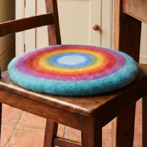 GURU SHOP Dicke Filz Stuhlauflage, Sitzkissen, Filzkissen, Regenbogen | 100 % Wolle, handgefilzt, angenehmes Sitzgefühl, ideal für Winter und Sommer, kein Wärmestau.
