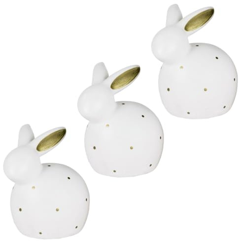 Deko Hasen Figuren 3 Stück aus Porzellan zu Ostern - Osterhase in weiß als Frühlingsdeko, Osterdeko, skandinavische Deko für Innen - Osterdekoration modern fürs Wohnzimmer, Osternest, Zimmer