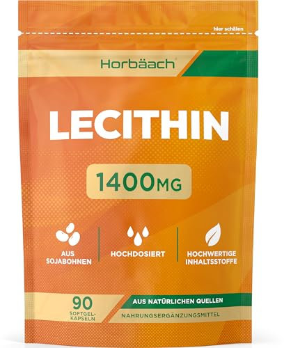 Soja Lecithin 1400 mg | Sojalecitin Kosttillskott | Hög Styrka | 90 Softgels | Soy Lecithin Supplement | av Horbaach