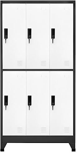 Pxznbe Armario archivador de 90 x 45 x 180 cm, color antracita y blanco, de acero, diseño moderno, armario con llave, 6 puertas con cerradura, estilo industrial, armario de oficina, vestidor, amplio