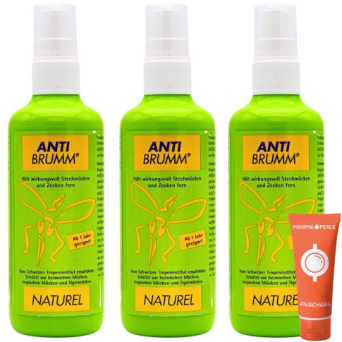 Anti Brumm Naturel Pumpspray 3x 150 ml I Schutz gegen Mücken und Zecken I auf natürlicher Basis I Mückenspray I Für zu Hause, Reisen I pflanzlich I Für Kinder ab 1 Jahr I Spar-Set plus Pharma Perle