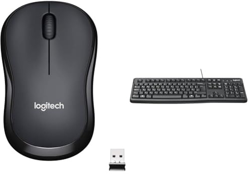 Logitech M220 SILENT Wireless Mouse, 2.4 GHz with USB Receiver, 1000 DPI Optical Tracking, 18-Month & K120 Wired Keyboard for Windows, USB Plug-and-Play, Full-Size, Spill-Resistant, Curved