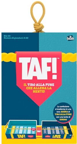 TAF! – Spiel für Erwachsene und Kinder ab 12 Jahren – lustiges Gesellschaftsspiel mit Quizfragen und Tauziehen – Herausfordere Deine Freunde – Team mit echtem Seil – italienische Version