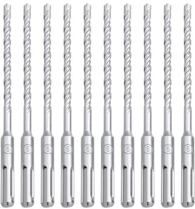hsawbit Lot de 10 forets à maçonnerie avec tige SDS Plus, 6 mm x 160 mm, pointe en carbure de tungstène pour béton, brique, murs de ciment, pierre