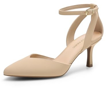 DREAM PAIRS Women's Stiletto Kitten Heel Pumps | Elegance That Breath, 3 heel, High heel, Latex insole, Ankle strap, Non-slip sole, Pointed toe, The Go-To Heels