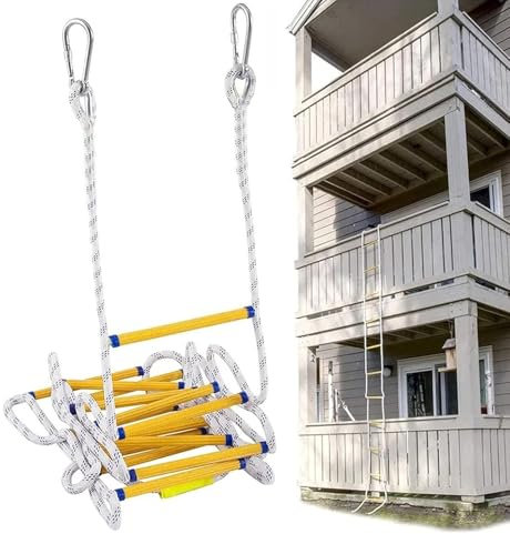 SHANRROW Échelle de Corde d'évacuation en Cas d'incendie, échelles d'évacuation en Cas d'incendie avec Crochets pour Enfants et Adultes,12M
