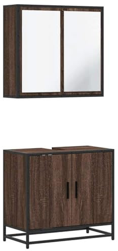 vidaXL 2-TLG. Badmöbel-Set Braun Eichen-Optik Holzwerkstoff, Badezimmermöbel-Set, Badschrank, Waschtischunterschrank, Badezimmerschrank