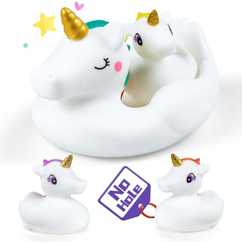 KidBloom Ohne Loch Badewannenspielzeug, Badetiere Baby Schimmelfrei, 4 Stück Einhorn Wasserspielzeug, Badespielzeug Baby ab 1 Jahr