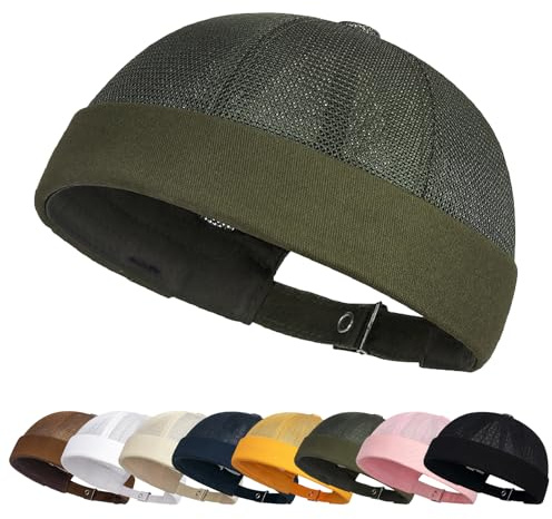 Enwokran Hatt Docker Cap Män Mode Mesh Böjt Rulla Manschetten Justerbar Retro Hatt Arbetare Sailor Fisherman Worker Harbour Kepsar, Armégrön, one size