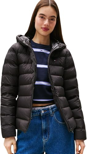 Tommy Jeans Womens Tjw Slim Hood Prnt Down Jckt Ext Dw0dw21617 Puffer Jacket, Black (Black), XL UK