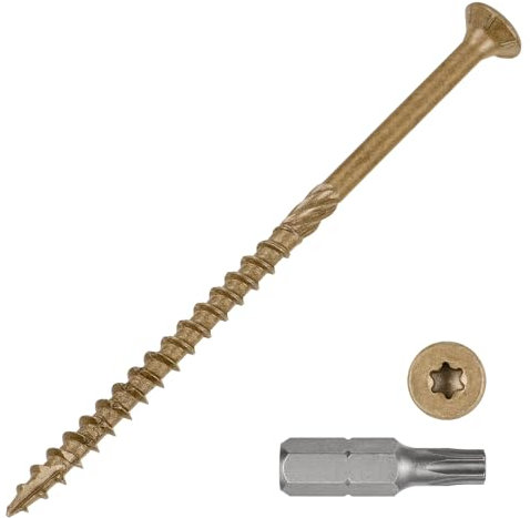 METALLIXITY Deck Screws (#10x4) 10Pcs, Carbon Steel Wood Screw Decking Screws Epoxy Coated with T25 Torx Drive Head - for Wood Fence, Table, Chairs, Tan