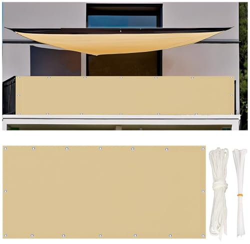 rngcpto Balkon Sicht Schutz Balkonabdeckung 90x1000cm- Multi Größe und Farbe Sichtschutz-Balkon Ohne Bohren Wetterfest und Windschutz, Sicht Schutz für den Garten Terrasse, Sand Beige