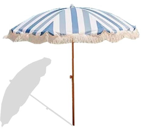 Parasol de Plage de 200 cm avec Franges, Imperméable, Inclinable par Bouton-Poussoir, pour Jardin, Pelouse, Bord de Piscine