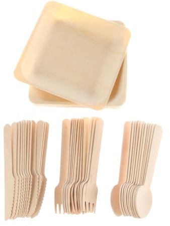 Ipetboom 48pièces Set De Couverts Assiettes Biodégradables Fourchettes Et Couteaux Vaisselle Écologique Pour Fêtes Pique- Et Anniversaires
