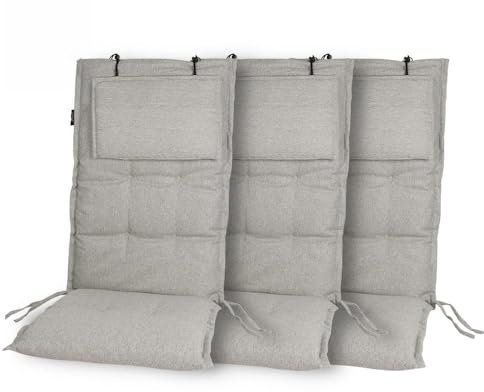 slaaviinoo 3er Set Gartenstuhl Sitzauflage Gartenstuhlauflagen Sitzpolster Sitzkissen Outdoor Reisfeldgrau 120x50x6cm, Hochlehner Auflage UV Beständig wasserabweisender Stoff geeignet für Klappstühle