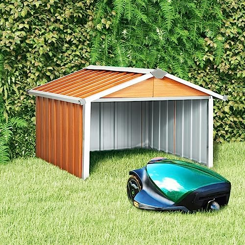 NQJIBUE Garden Robot Lawnmower Shed 92x97x63 cm Galvanised Steel Brown