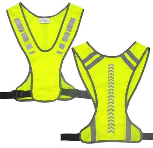 2 Pezzi Gilet Riflettente Alta visibilità,Giubbotto Fluorescente Sicurezza,Giubbotto Catarifrangente,Gilet Sicurezza Riflettente per Corsa Ciclismo Camminata Jogging.