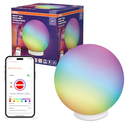 OSRAM SMART+ WIFI BALL LIGHT luce d'atmosfera e da tavolo, nera, 5W, 200lm, luce dinamica Magic RGB, due sorgenti luminose, dimmerabile, lunga durata, controllabile tramite App SMART+, IP20.