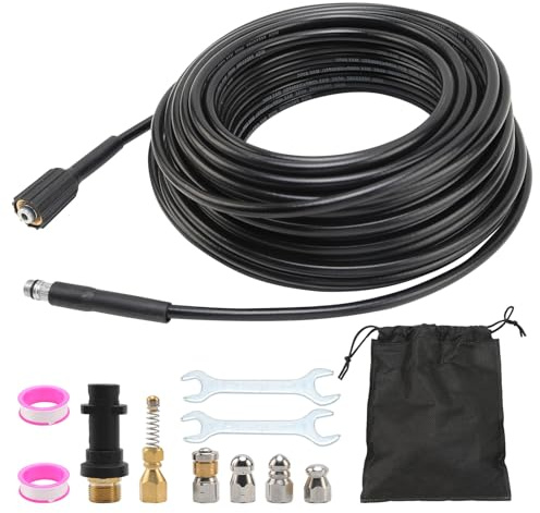 Tuyau Déboucheur Canalisation 30M Haute Pression 400 Bar, Compatible Karcher K2 K3 K4 K5 K6 K7, Kit Nettoyage Égouts avec 5 Buses & Adaptateur, Anti-Enchevêtrement