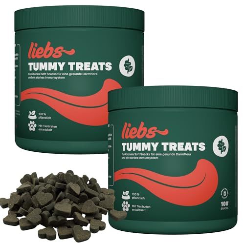 liebs Hunde Supplement Darmflora & Verdauung (2 x 300g) Tummy Snack | Omega 3 für Hunde | Dog Treats Darm & Immunsystem | Abwehrkräfte | Spirulina, Flohsamenschalenn & Algenöl | 100% pflanzlich
