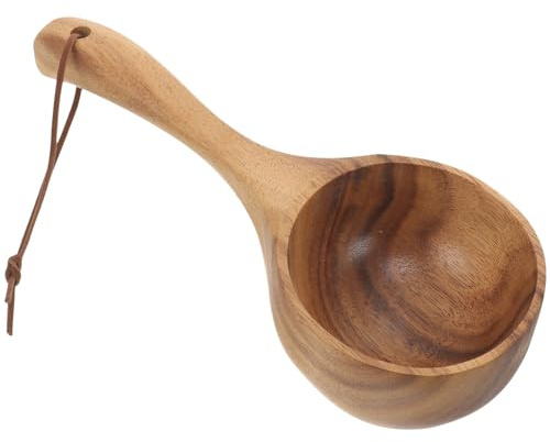 HAMPPLIES Wooden Bath Ladle Long Handle Water Scoop for Shower Bathing Multipurpose Household Water Ladle for Kitchen and Garden for Spa and Sauna Use