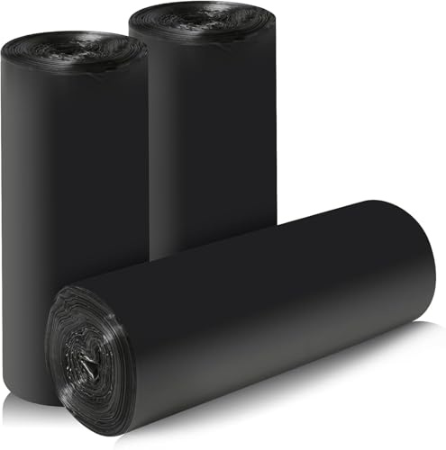 3 rollos de bolsas de basura pequeñas – 60 bolsas de basura resistentes de 15 litros para el hogar, oficina, cocina, baño y habitación infantil (negro)